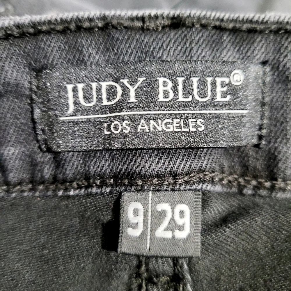 Judy Blue Skinny Fit Jeans Size 9/29 Black Distressed Red Plaid Patches Stretch - Picture 9 of 12